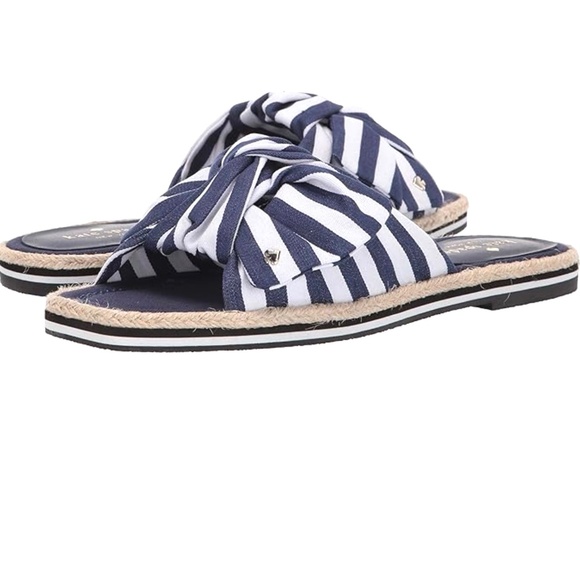 Kate Spade Caliana Stripe Slide Sandal Navy White Flat Designer Summer Shoe 8.5 - Picture 2 of 12